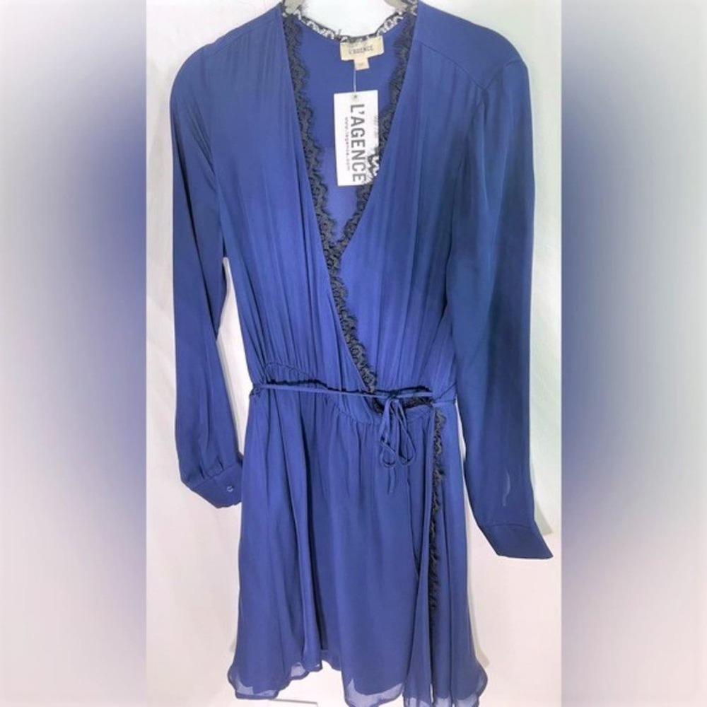 $375 L'AGENCE blue silk Trino Dress S